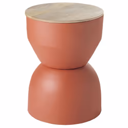 Table d'appoint ronde design avec rangement en métal terre brulée et bois manguier massif D30 cm YOYO