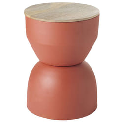 Table d'appoint ronde design avec rangement en métal terre brulée et bois manguier massif D30 cm YOYO