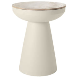 Table d'appoint ronde design avec rangement en métal grège et bois manguier massif H52 cm TAM