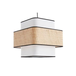 Suspension cube en tissu lin blanc et rabane naturelle L35 cm TERA