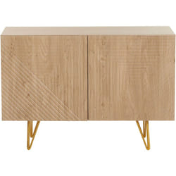 Buffet design gravé finition bois clair chêne et métal doré 2 portes L107 cm OZEN