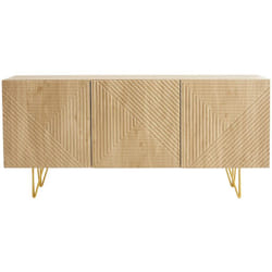 Buffet design gravé finition bois clair chêne et métal doré 3 portes L160 cm OZEN