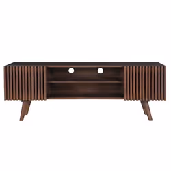 Meuble TV en manguier massif teinté bois foncé avec portes coulissantes L140 cm ALBA