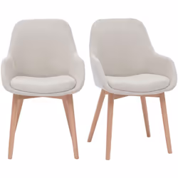 Fauteuils scandinaves en tissu effet velours beige et bois clair massif (lot de 2) HOLO