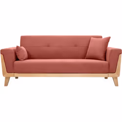 Canapé scandinave 3 places en tissu effet velours texturé terracotta et bois clair FJORD