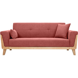 Canapé scandinave 3 places en tissu effet velours texturé terracotta et bois clair FJORD