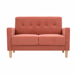 Canapé scandinave 2 places en tissu effet velours texturé terracotta et bois clair MOON