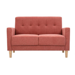 Canapé scandinave 2 places en tissu effet velours texturé terracotta et bois clair MOON