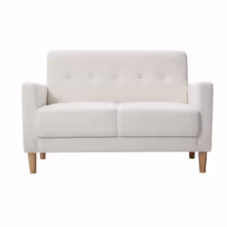 Canapé scandinave 2 places en tissu effet laine bouclée blanc et bois clair MOON
