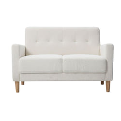 Canapé scandinave 2 places en tissu effet laine bouclée blanc et bois clair MOON