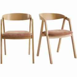 Chaises scandinaves empilables en bois clair chêne et tissu effet velours terre brûlée (lot de 2) LOVA