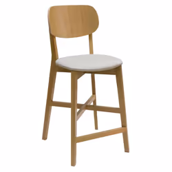 Tabouret de bar en bois clair chêne massif et tissu beige H65 cm LUCIA