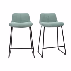 Tabourets de bar en tissu effet velours texturé vert céladon et métal noir H65 cm (lot de 2) BOOST