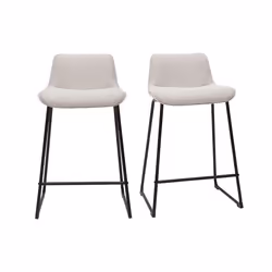 Tabourets de bar en tissu effet velours texturé beige et métal H65 cm (lot de 2) BOOST