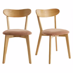 Chaises vintage en bois clair chêne et tissu effet velours terre brûlée (lot de 2) DOVE