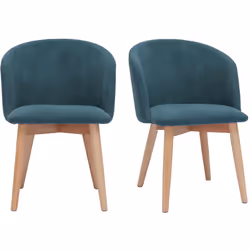 Chaises scandinaves en tissu effet velours bleu canard et bois clair massif (lot de 2) VANITY