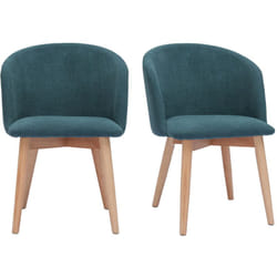 Chaises scandinaves en tissu effet velours bleu canard et bois clair massif (lot de 2) VANITY