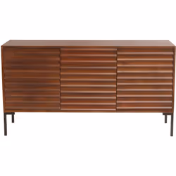 Buffet en bois foncé manguier massif et métal noir 3 portes L140 cm ONDA