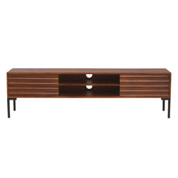 Miliboo - Meuble TV en bois foncé manguier massif et métal noir 2 portes L160 cm ONDA