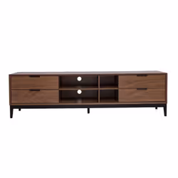 Meuble TV vintage finition bois foncé noyer et métal noir avec rangements L180 cm SARTO