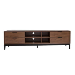 Meuble TV vintage finition bois foncé noyer et métal noir avec rangements L180 cm SARTO