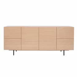 Buffet design finition bois clair chêne et métal noir 2 portes 4 tiroirs L180 cm ALASKA