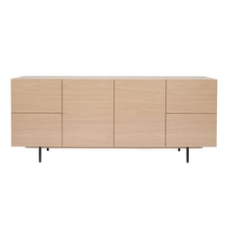 Buffet design finition bois clair chêne et métal noir 2 portes 4 tiroirs L180 cm ALASKA
