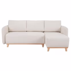 Miliboo - Canapé dangle convertible et réversible 3-4 places en tissu effet velours beige et bois clair ROMANE
