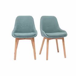 Chaises scandinaves en tissu vert de gris et bois clair massif (lot de 2) HOLO