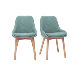 Chaises scandinaves en tissu vert de gris et bois clair massif (lot de 2) HOLO