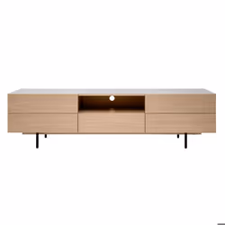 Meuble TV design avec rangements finition bois clair chêne et métal noir L180 cm ALASKA