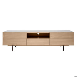 Meuble TV design avec rangements finition bois clair chêne et métal noir L180 cm ALASKA