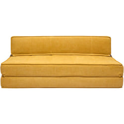 Chauffeuse 2 places convertible en tissu effet velours jaune moutarde katy