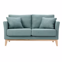 Canapé scandinave déhoussable 2 places en tissu vert de gris et bois clair OSLO