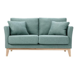 Canapé scandinave déhoussable 2 places en tissu vert de gris et bois clair OSLO