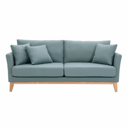 Canapé scandinave déhoussable 3 places en tissu vert de gris et bois clair OSLO