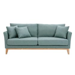 Canapé scandinave déhoussable 3 places en tissu vert de gris et bois clair OSLO