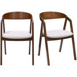 Chaises vintage empilables en bois teinté noyer et tissu effet laine bouclée blanc (lot de 2) LOVA