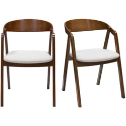 Chaises vintage empilables en bois teinté noyer et tissu effet laine bouclée blanc (lot de 2) LOVA