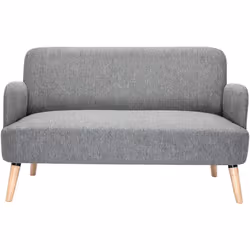 Canapé scandinave 2 places en tissu gris clair et bois clair ISKO