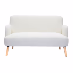 Canapé scandinave 2 places en tissu effet laine bouclée blanc et bois clair ISKO