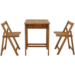 Set de 2 chaises pliantes et 1 table de balcon rabattable avec rangement en bois massif PRADO