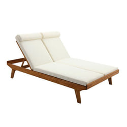 Bain de soleil double avec dossiers multipositions beige et bois massif L127 cm CARACAS
