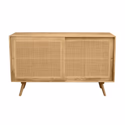 Buffet en bois manguier massif et cannage rotin 2 portes coulissantes L135 cm ACANGE