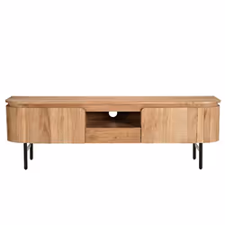 Meuble TV avec rangements en bois massif et métal noir L160 cm NAPOLI