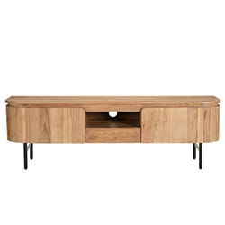 Meuble TV avec rangements en bois massif et métal noir L160 cm NAPOLI