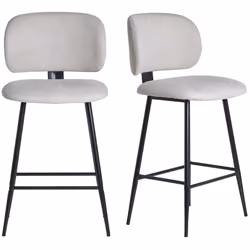 Tabourets de bar en tissu effet velours texturé beige et métal noir H70 cm (lot de 2) ATRIUM