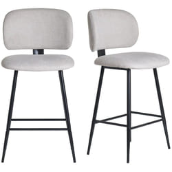 Tabourets de bar en tissu effet velours texturé beige et métal noir H70 cm (lot de 2) ATRIUM