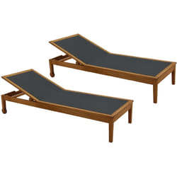 Miliboo - Bains de soleil gris foncé et bois massif (lot de 2) naveen