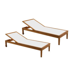 Bains de soleil blanc et bois massif (lot de 2) NAVEEN